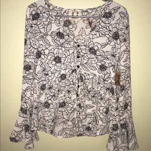 PPLA Floral Rose Blouse Bell Sleeve